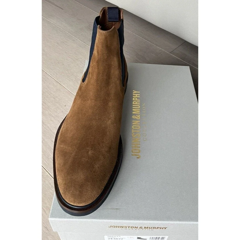 New Johnston & Murphy Collection Hartley Chelsea Boot Suede Leather 11 M Italy